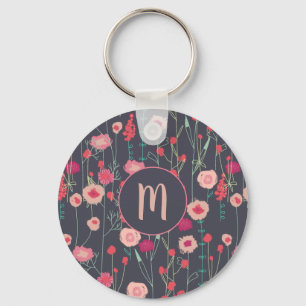 Monogram Dark Floral Keychain