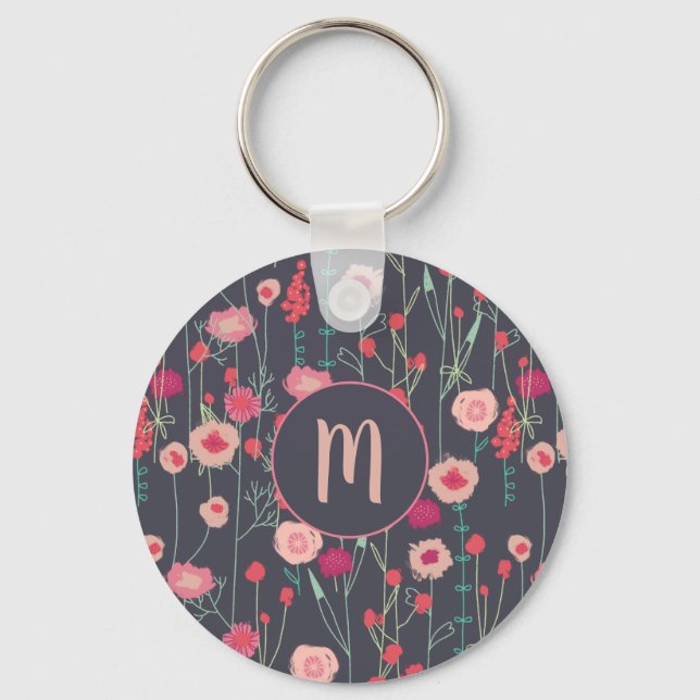 Monogram Dark Floral Keychain (Front)