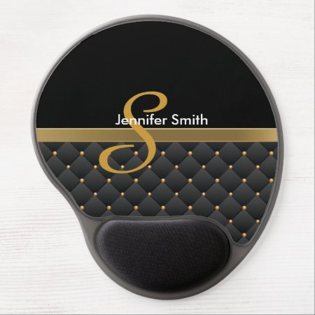 Monogram Dark Gold & Black Pattern Design Gel Mouse Pad