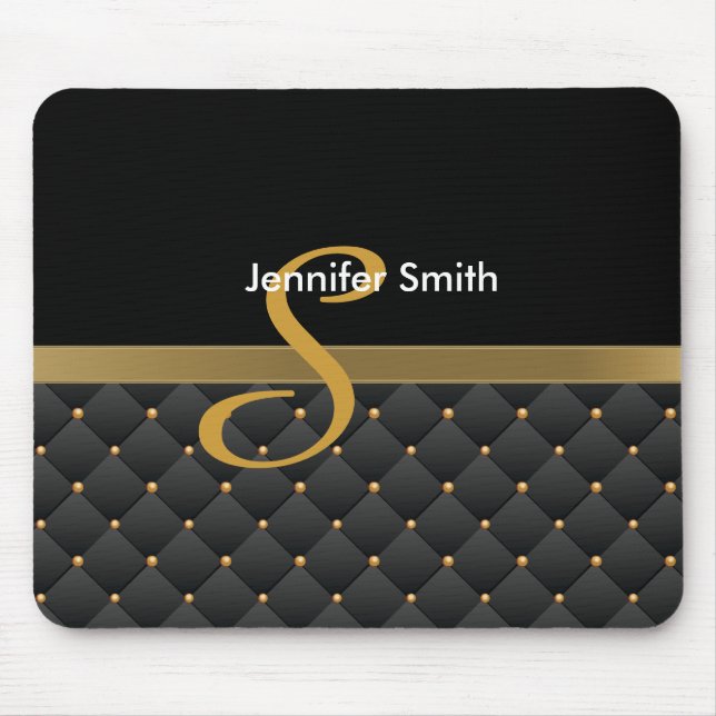 Monogram Dark Gold & Black Pattern Design Mouse Pad (Front)