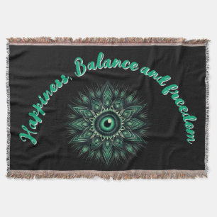Monogram Dark Green Evil Eye Symbol on black Throw Blanket