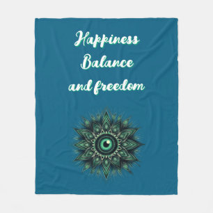 Monogram Dark Green Evil Eye Symbol on blue Fleece Blanket