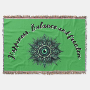 Monogram Dark Green Evil Eye Symbol on green Throw Blanket