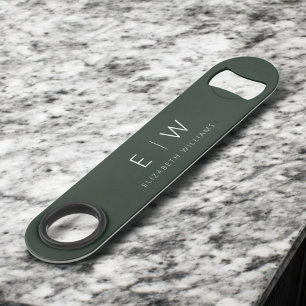 Monogram Dark Green Modern Minimalist Elegant Bar Key