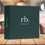 Monogram Dark Green Stylish Modern Minimalist 3 Ring Binder<br><div class="desc">A minimalist monogram design with large typography initials in a classic font with your name below on a  dark green background. The perfectly custom gift or accessory!</div>