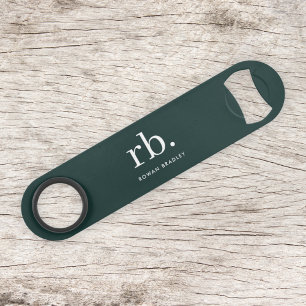 Monogram Dark Green Stylish Modern Minimalist Bar Key