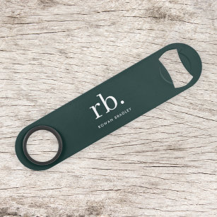 Monogram Dark Green Stylish Modern Minimalist Bar Key