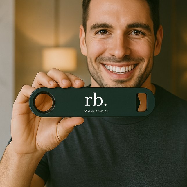 Monogram Dark Green Stylish Modern Minimalist Bar Key (Stylish dark green custom monogram bar keys, for business or personal use.)