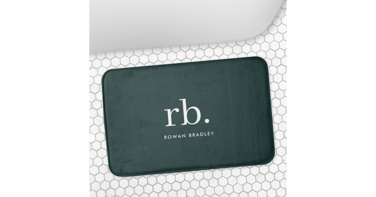 Monogram Dark Green Stylish Modern Minimalist Bath Mat | Zazzle