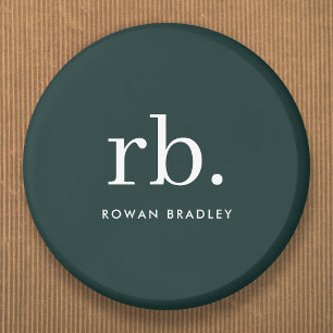 Monogram Dark Green Stylish Modern Minimalist Button