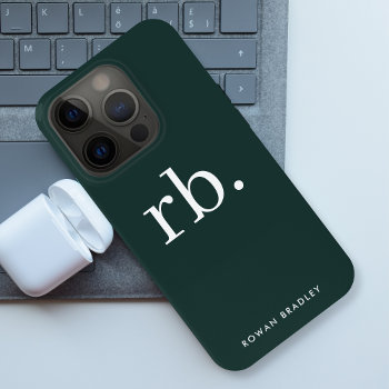 Monogram Dark Green Stylish Modern Minimalist Iphone 15 Pro Case by GuavaDesign at Zazzle