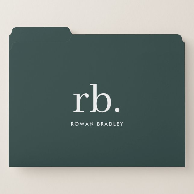 Monogram Dark Green Stylish Modern Minimalist File Folder (Front Left)