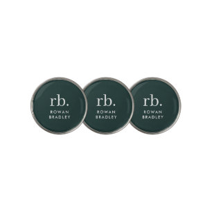 Monogram Dark Green Stylish Modern Minimalist Golf Ball Marker
