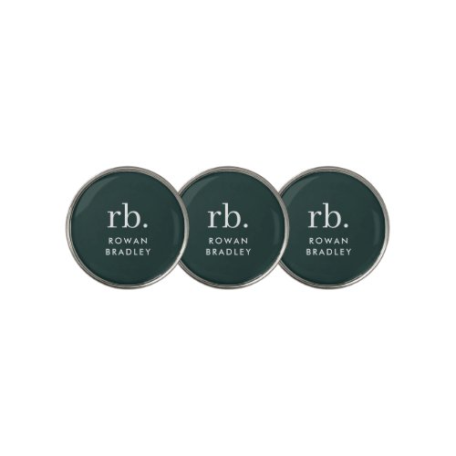 Monogram Dark Green Stylish Modern Minimalist Golf Ball Marker