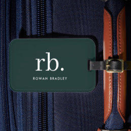 Monogram Dark Green Stylish Modern Minimalist Luggage Tag