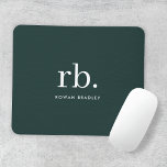 Monogram Dark Green Stylish Modern Minimalist Mouse Pad<br><div class="desc">A minimalist monogram design with large typography initials in a classic font with your name below on a  dark green background. The perfectly custom gift or accessory!</div>
