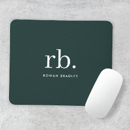 Monogram Dark Green Stylish Modern Minimalist Mouse Pad