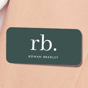 Monogram Dark Green Stylish Modern Minimalist Name Tag