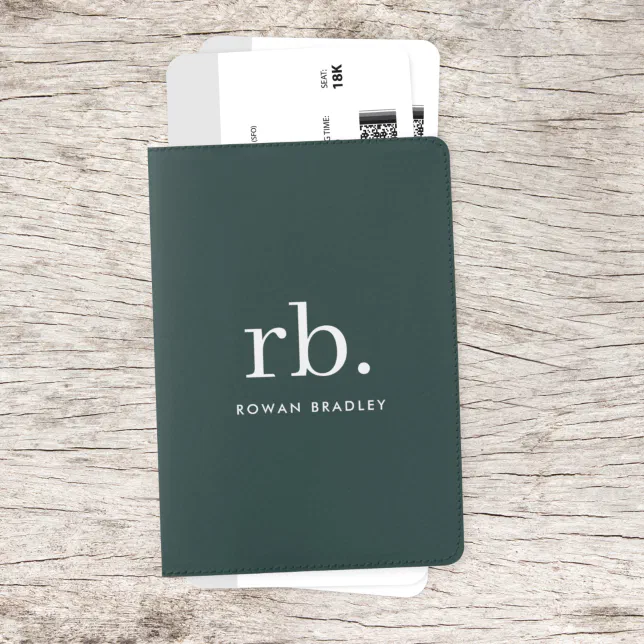 Monogram Dark Green Stylish Modern Minimalist Passport Holder Zazzle