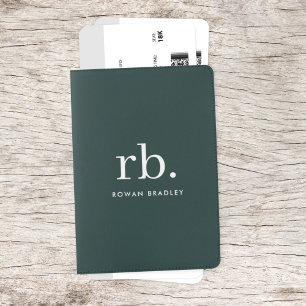 Monogram Dark Green Stylish Modern Minimalist Passport Holder