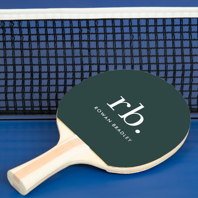 Monogram Dark Green Stylish Modern Minimalist Ping Pong Paddle (Insitu)