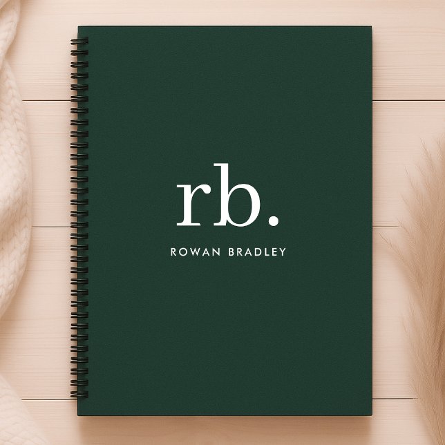 Monogram Dark Green Stylish Modern Minimalist Planner (Stylish dark green custom monogram planners, for business or personal use.)