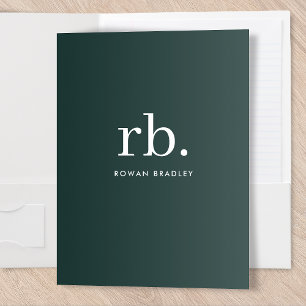 Monogram Dark Green Stylish Modern Minimalist Pocket Folder