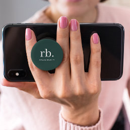 Monogram Dark Green Stylish Modern Minimalist PopSocket