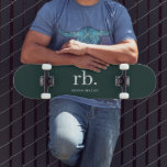 Monogram Dark Green Stylish Modern Minimalist Skateboard<br><div class="desc">A minimalist monogram design with large typography initials in a classic font with your name below on a  dark green background. The perfectly custom gift or accessory!</div>