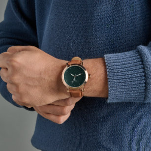 Monogram Dark Green Stylish Modern Minimalist Watc Watch