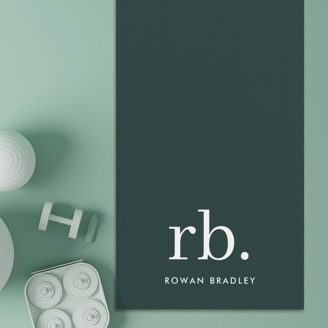 Monogram Dark Green Stylish Modern Minimalist Yoga Mat (Stylish dark green custom monogram yoga mats, for business or personal use.)