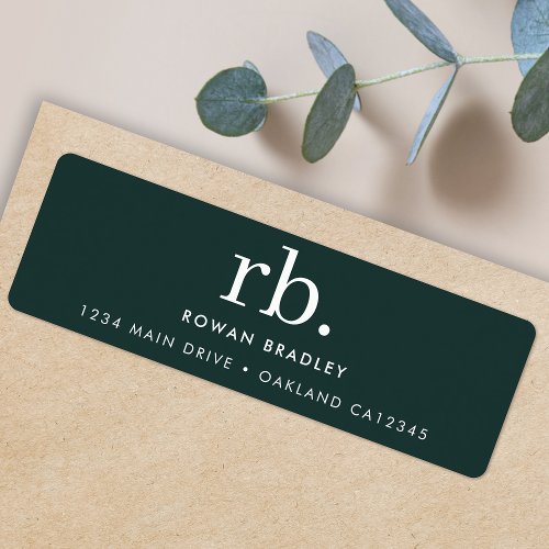 Monogram Dark Green Stylish Modern Return Address Label