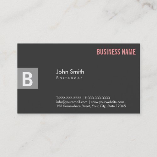 Monogram Dark Grey Bartender Business Card