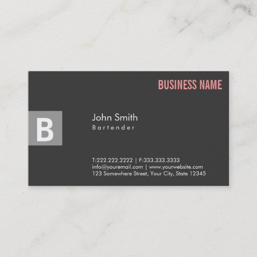 Customizable Monogram Dark Grey Bartender Business Card