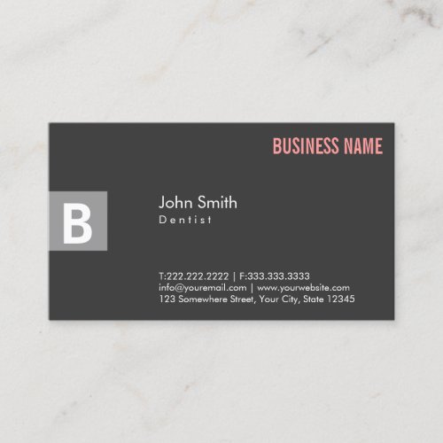 Monogram Dark Grey Dentist Business Card