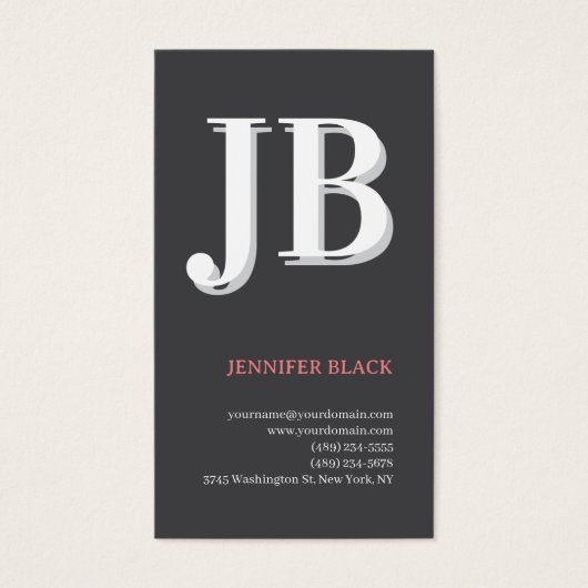 Monogram Dark Grey Plain Minimalist Profile Card (Front)