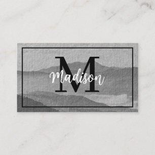 Monogram Dark & Light Gray Mountain Watercolor Art Business Card
