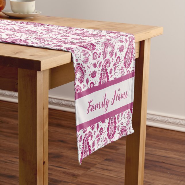 Monogram Dark Pink Paisley Pattern Short Table Runner (In Situ)