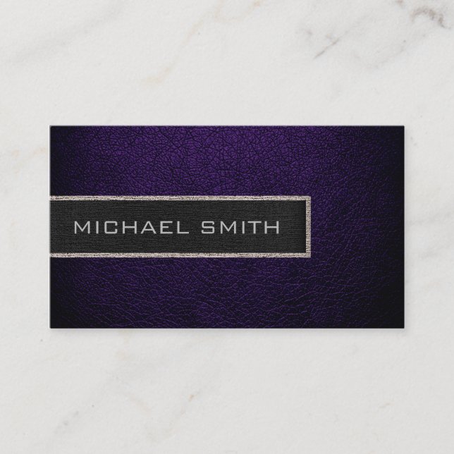 Monogram Dark Purple Leather Look Business Card (Front)