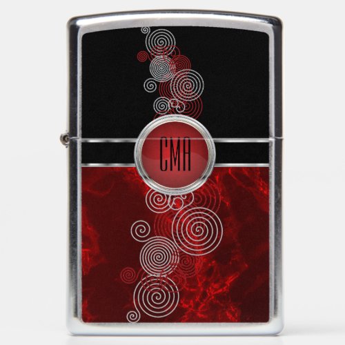 Monogram Dark Red and Gold Marble Zippo Lighter