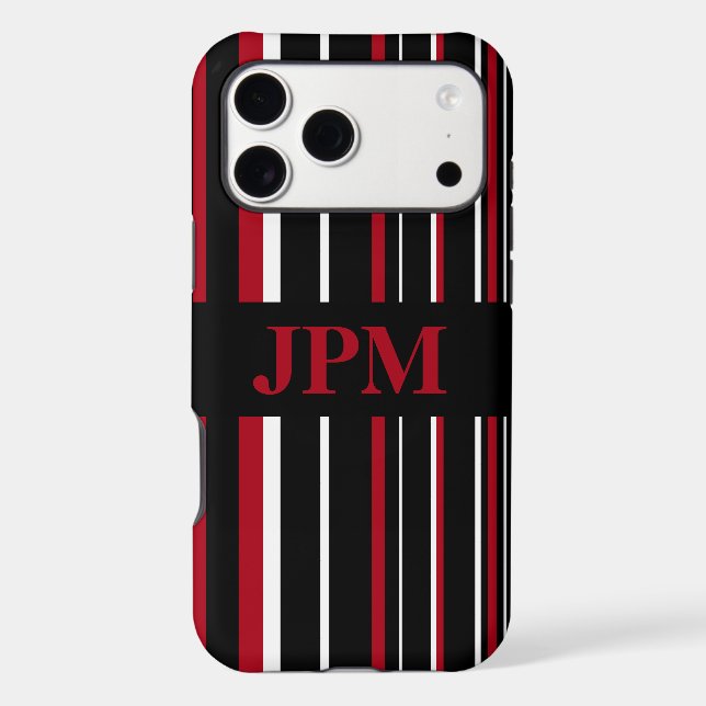 Monogram Dark Red, Black Barcode Stripe Case-Mate iPhone Case (Back)