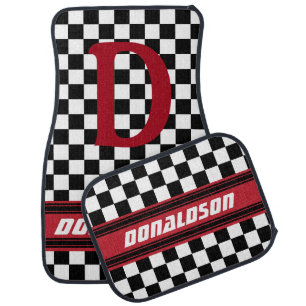 Monogram Dark Red & Black Checks Personalize Car Floor Mat