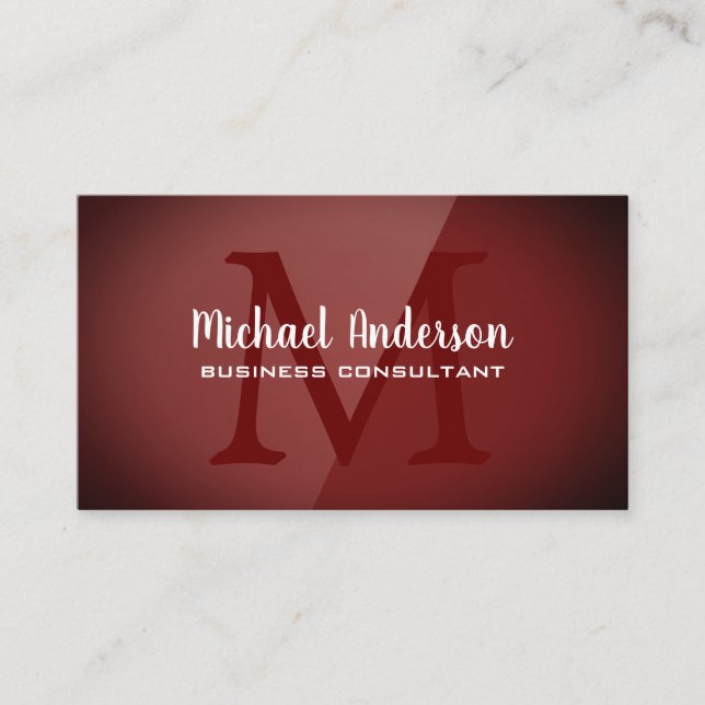 Monogram | Dark Red Gloss Background Business Card (Front)