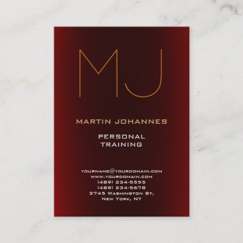 Monogram Dark Red Sport Personal Trainer Business Card