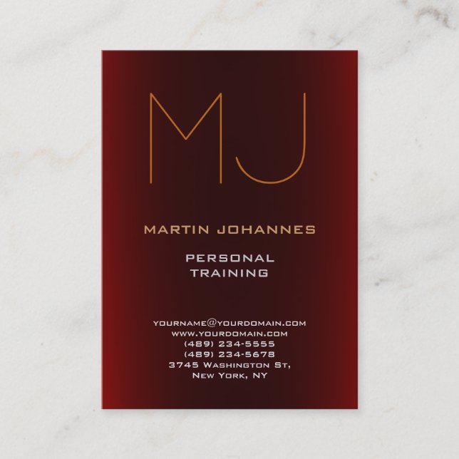 Monogram Dark Red Sport Personal Trainer Business Card (Front)