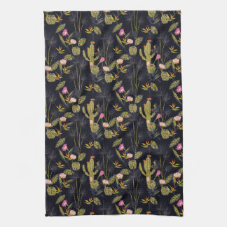 Monogram | Dark Summer Night Cactus Pattern Kitchen Towel