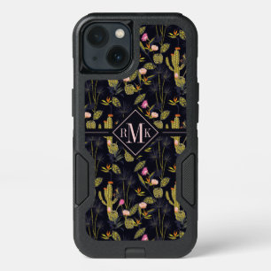 Monogram Dark Summer Night Cactus Pattern iPhone 13 Case