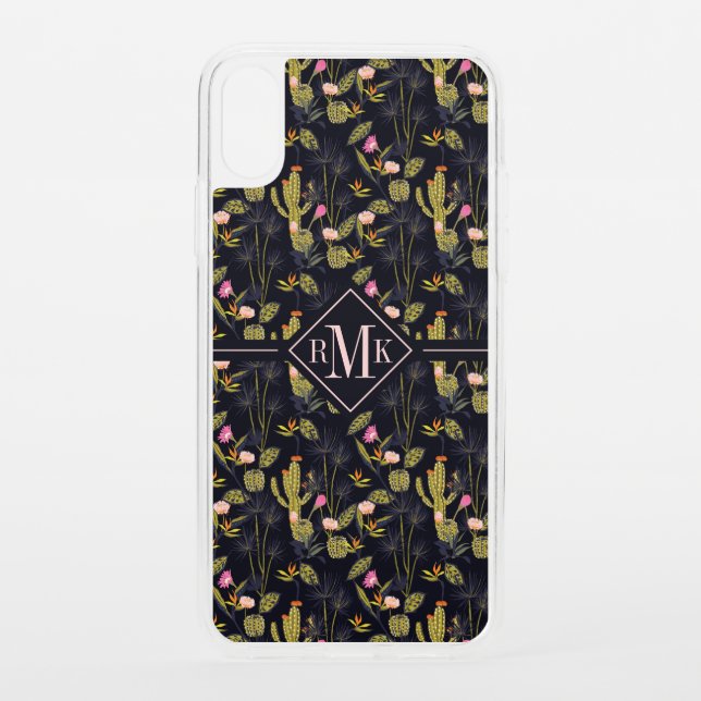 Monogram | Dark Summer Night Cactus Pattern Uncommon iPhone Case (Back)