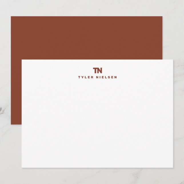 Monogram Dark Terracotta Typography Note Card (Front/Back)