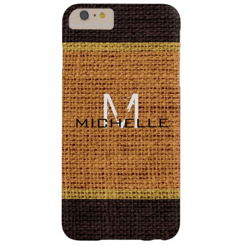 Monogram Dark Yellow Burlap Linen Rustic Jute Barely There iPhone 6 Plus Case